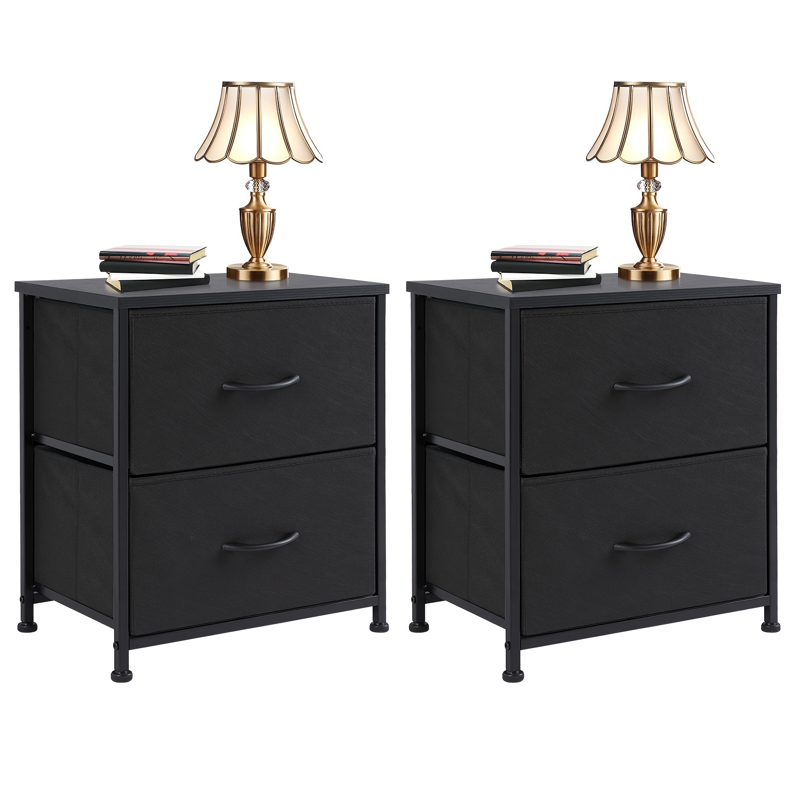 

Olixis Set Of 2 Nightstand With 2 Storage Drawers, 20" Height Small Furniture End Table, Wooden Top Fabric Cabinet Night Stand Mini Dresser