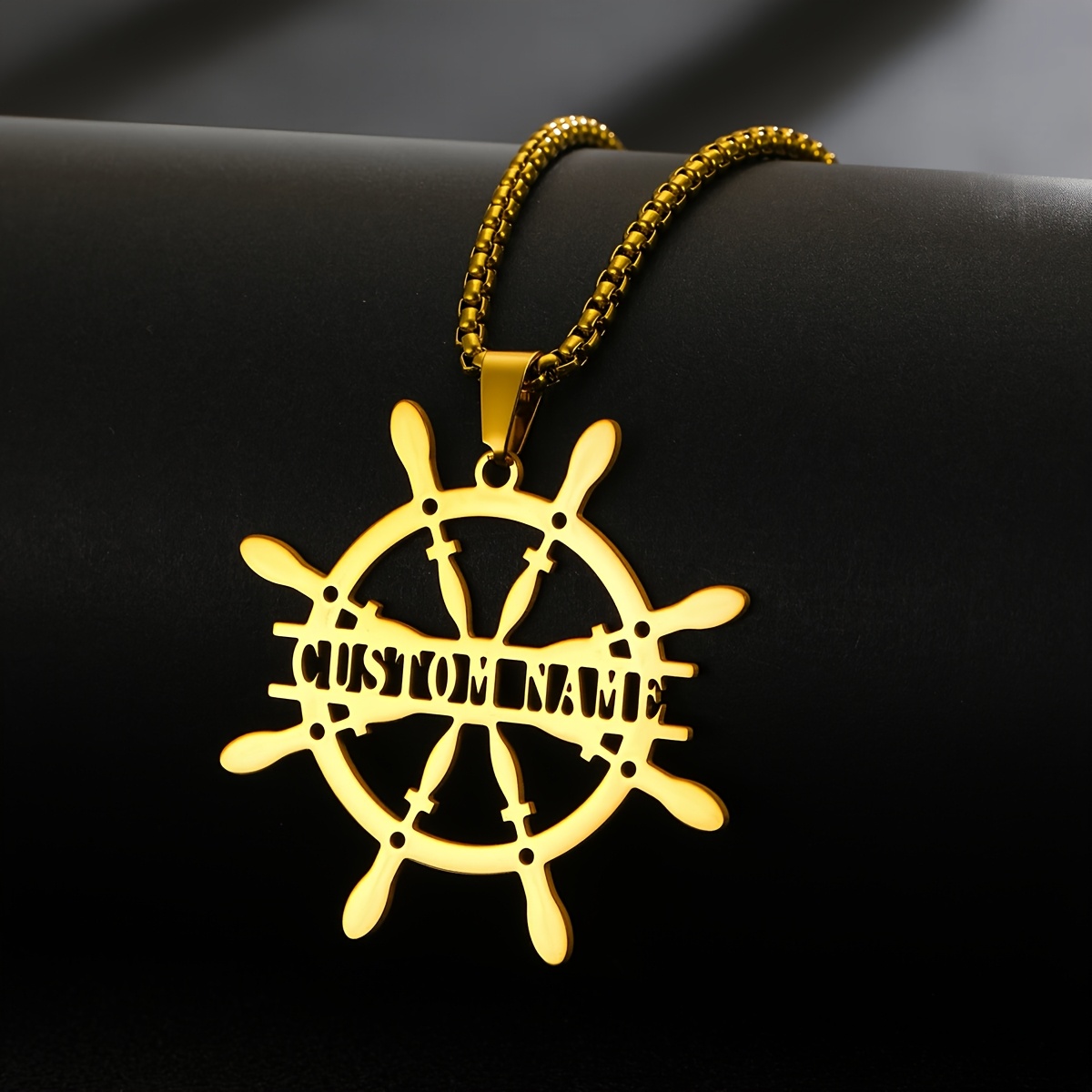 Personalized Stainless Steel Helm Wheel Pendant Necklace