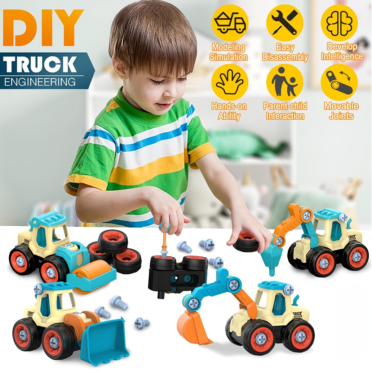 4pcs Construction Vehicle Set with 1 Screwdriver, Children's Assembly and Disassembly Toy Excavator, Detachable and Screw-On Educational Building Blocks for Boys and Toddlers, Christmas Gift, New Year Gift, Birthday Gift for Kids. Some Accessory 6 4pcs Construction Vehicle Set with 1 Screwdriver, Children's Assembly and Disassembly Toy Excavator, Detachable and Screw-On Educational Building Blocks for Boys and Toddlers, Christmas Gift, New Year Gift, Birthday Gift for Kids. Some Accessory - Image 6