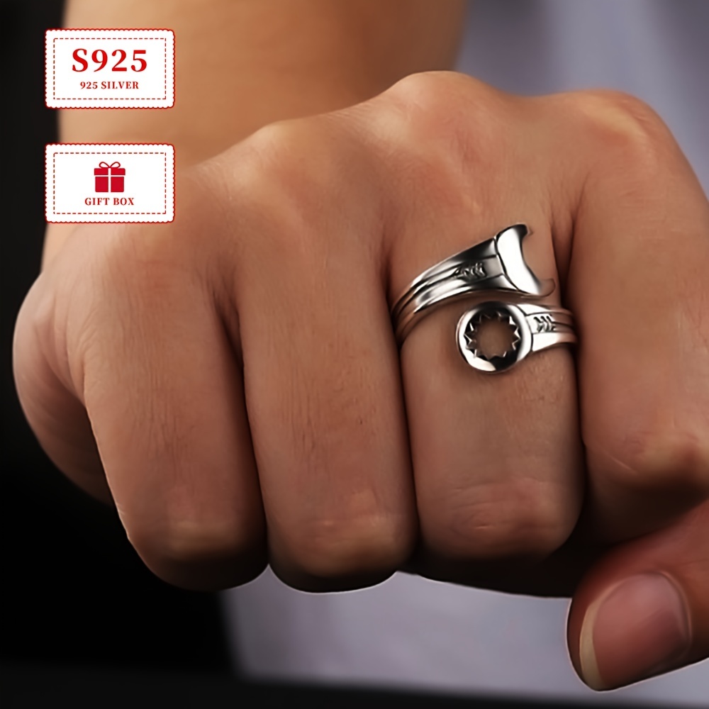 

Unique 925 Sterling Silvery Wrench Ring - Vintage Hip-hop Style, & Party Outfits