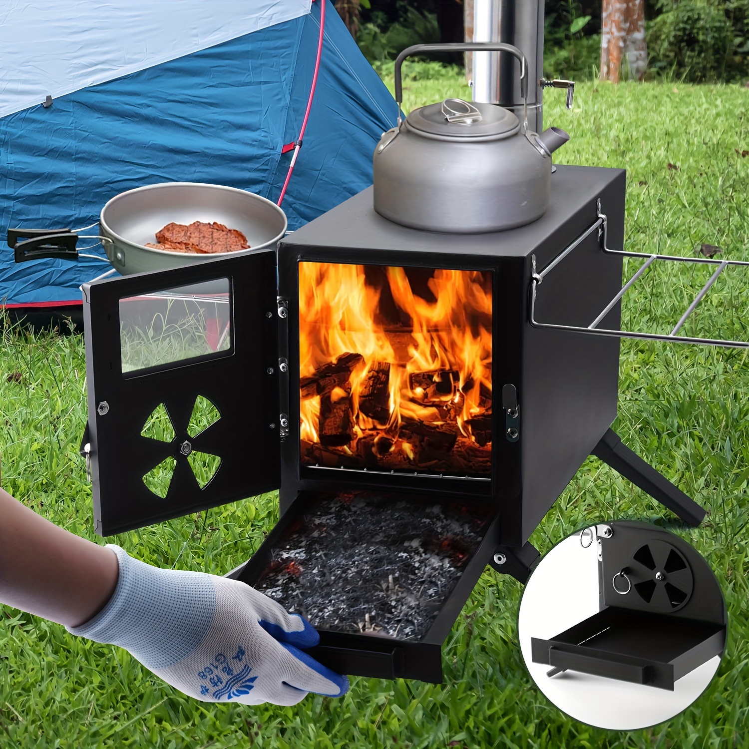 

1pc Portable Outdoor Camping Wood Stove - With Stainless Steel Chimney And Tent Adapter For And , Christmas, , And - Includes Safety Gloves For Extra Comfort And Protection