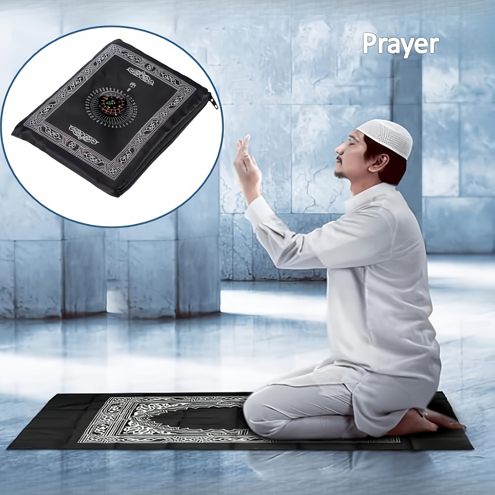 1pc set travel prayer mat for muslims portable waterproof machine washable polyester worship mat with compass perfect ramadan gift 23 6 x39 4 black or green details 1