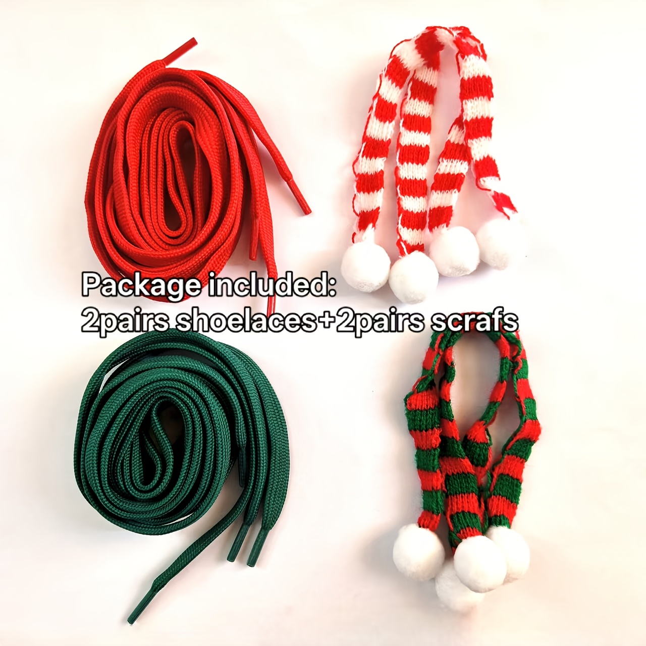 TEMU 2 Paires de Lacets de Noël 120Cm, 4pcs Rouges Décorations de Boules en Peluche Rayées Mignonnes de Noël Adaptées aux Femmes, Adorables Ajouts de