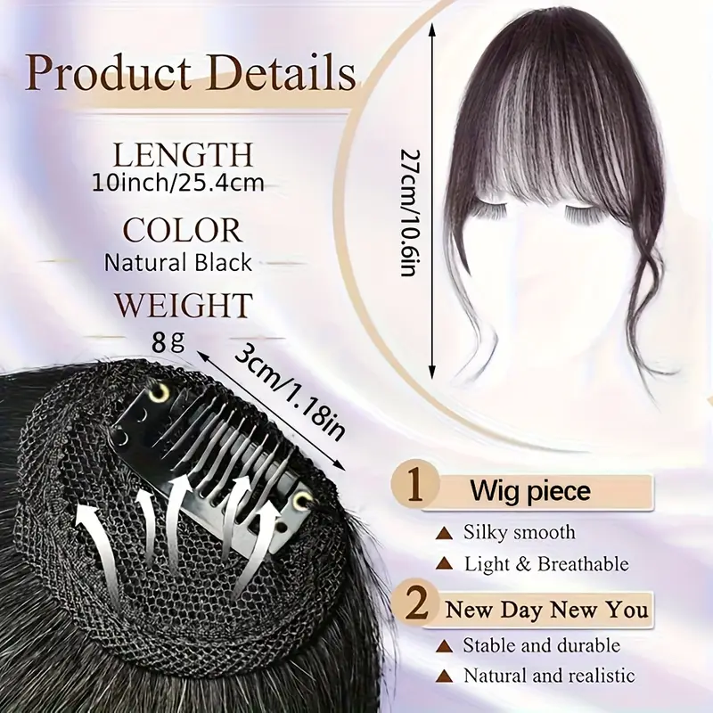 1pc womens elegant clip in bangs hairpiece loose wavy synthetic hair extensions with cap natural look for styles black dark brown light brown styling elegant hair accessory synthetic hairpiece hair accessories details 3