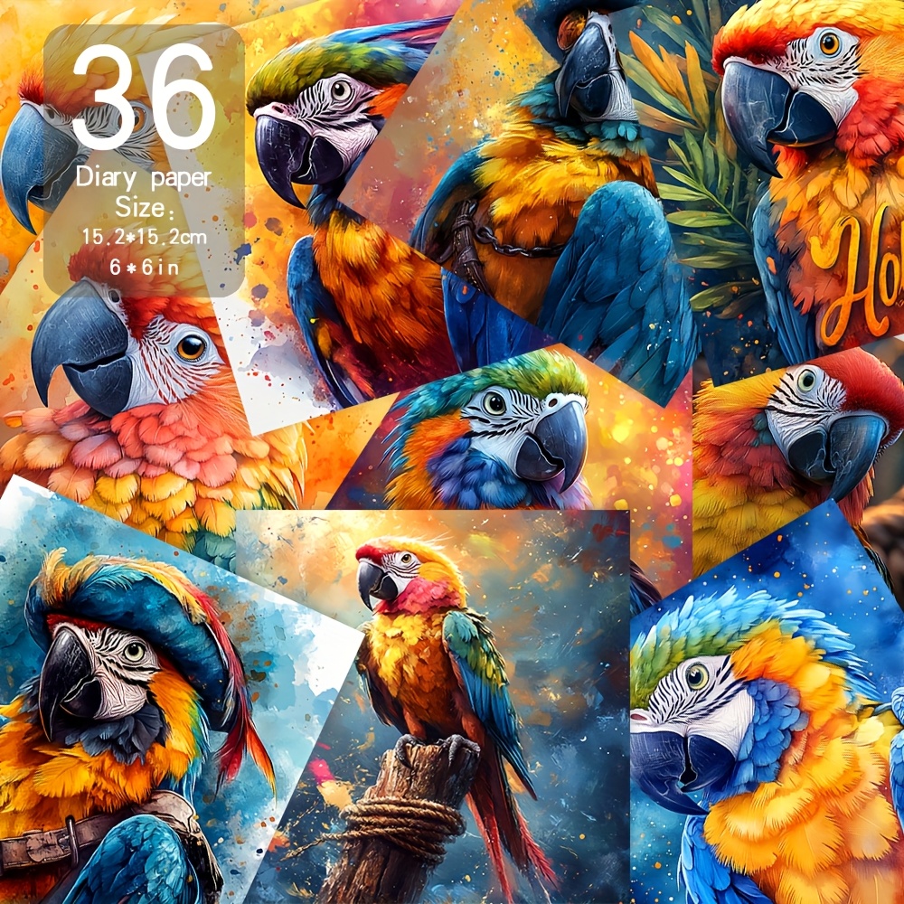 TEMU 36 Sheets Paper - Tropical Parrot Crafting Paper With 12 Vibrant Designs, 6x6 Inch Large Sheets For Scrapbooking, Greeting Cards, Invitations,