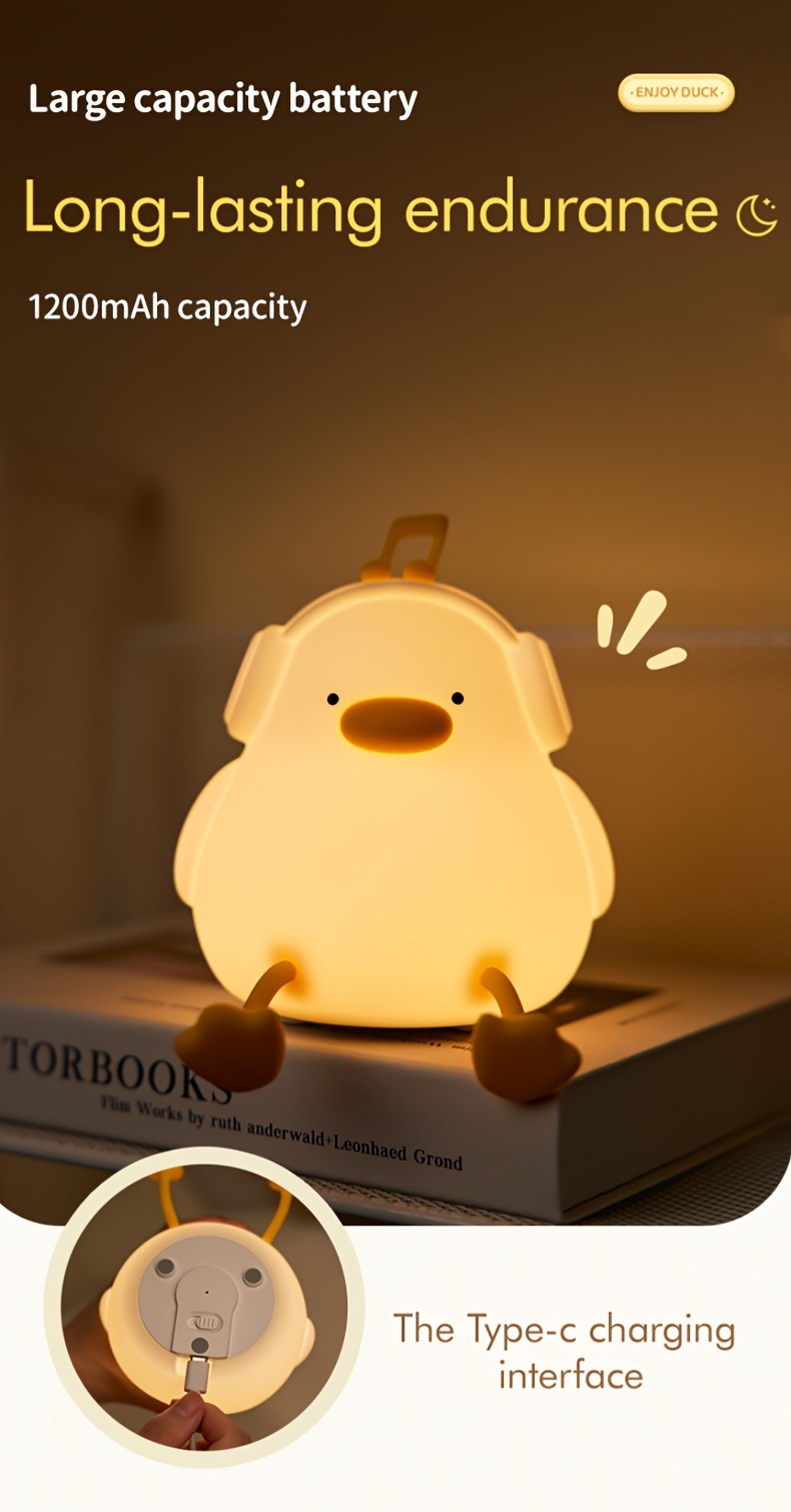 happy duck enjoy duck silicone night light smart patting light usb rechargeable   sleep   sensing atmosphere light three levels dimmable   room decoration christmas birthday gift animal cute duck light Product details 6