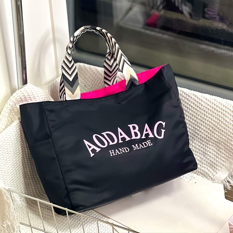 TEMU Women's Large Capacity Closure Handbag Compatible For Work & Daily Use - Nylon Mom Bag With Letter '' Tote,, Hand Washable, Closure & Spacious