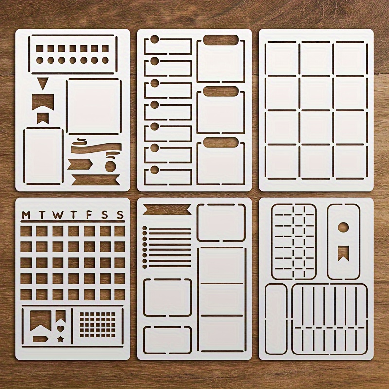 

6pcs A6 Reusable Planner Stencils Set, Polyethylene Terephthalate Templates For Journals, Notebooks, And Planners, Perfect Stationery Gift For Beginners