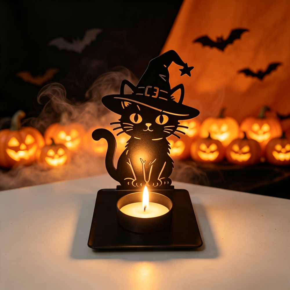 TEMU Bougeoir Halloween Créatif Silhouette en Fer Crâne Chouette Décoration de Table de Fête Festive Porte-Brûleur