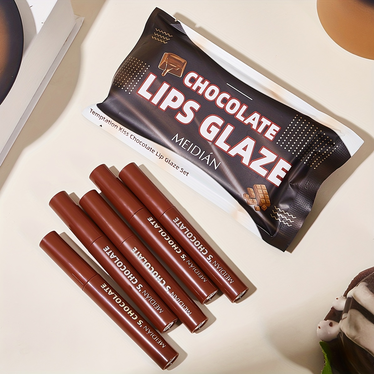 TEMU 5pcs Chocolate Lip Glazes, Matte Lip Gloss - Durable Waterproof Liquid Lipstick, Suitable For Types, Velvet Matte Effect, Suitable For Valentine's Day Gifts