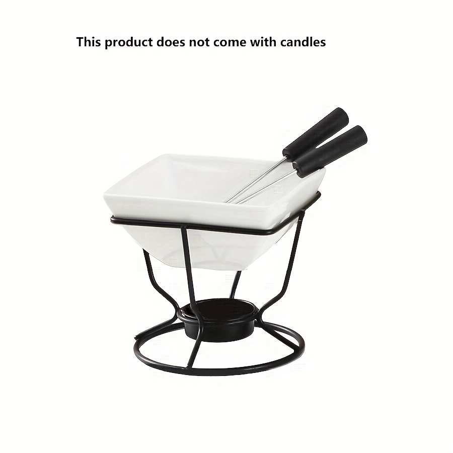 Image of 1 Set Ceramic Butter Warmer Set, Fondue Pot Set, Melt Hot Pot Bowl Set For Cheese Chocolate Butter Caramel