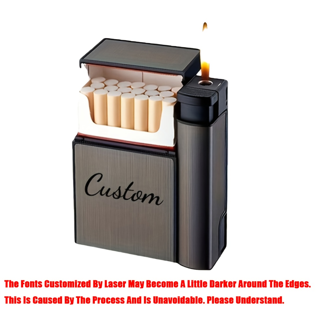 Personalized   - Portable Automatic  , Laser Customization, Name Engraving  , Holds 20 84mm Cigarettes, Built-In Lighter,  , Ideal Gift for Father s Day