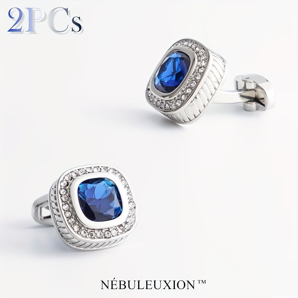 E-shop 2 Stück Bestes Geschenk Premium Argent Manschettenknöpfe Set mit Strasssteinen | Französische Hemden Manschettenknöpfe | Manschettenknöpfe für