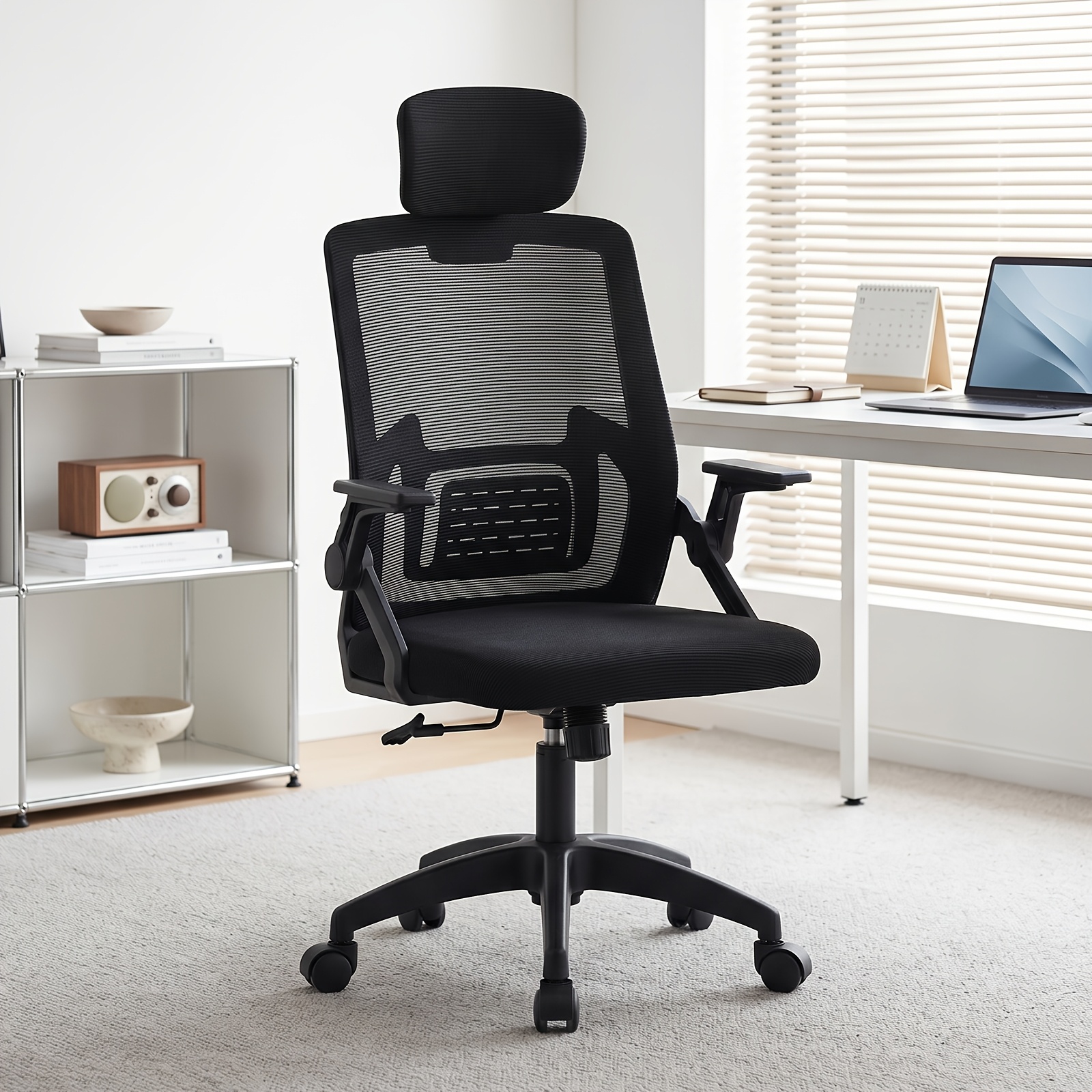 TEMU Sedia Ergonomica da Ufficio, Sedia da Scrivania con Schienale in Rete Traspirante e Supporto Lombare, Inclinazione di 107簞 e Funzione Girevole a
