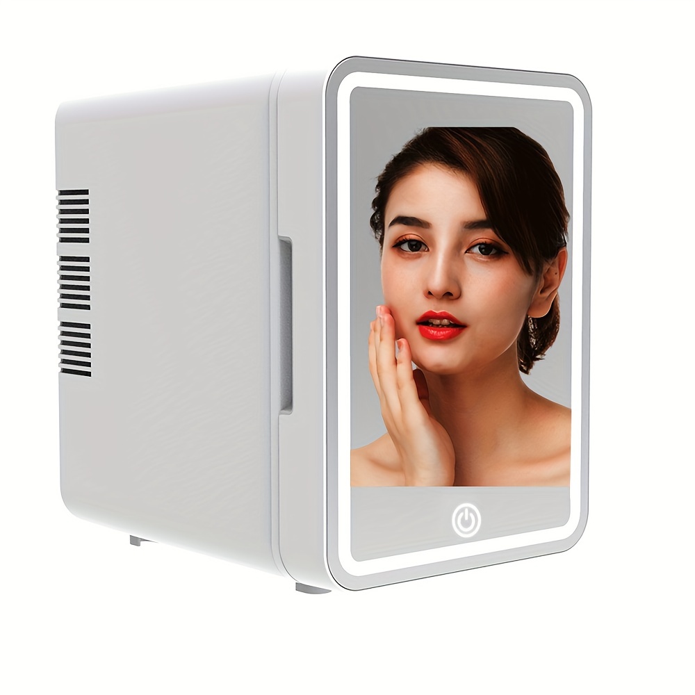 TEMU 4l Makeup Mini Fridge For Bedroom, Car, Office & Dorm, Cooler & Warmer, Skincare Fridge With Dimmable Led Light Mirror, Portable Small Refrigerator For Cosmetics