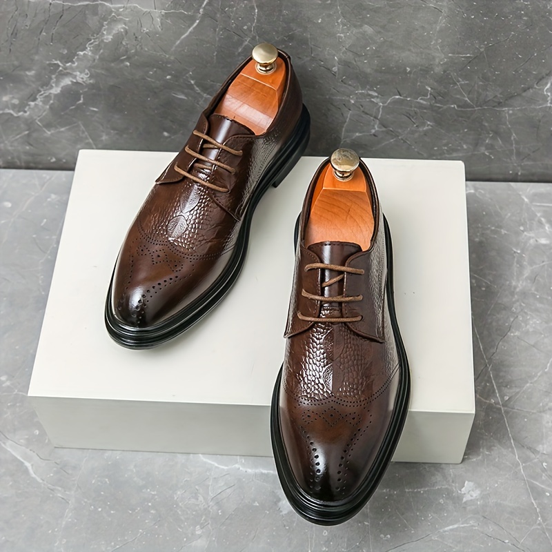 

Men's Solid Color Wingtip Brogue Toe Derby Shoes, Comfy Non Slip Rubber Sole Durable Dress Shoes, Men's Footwear