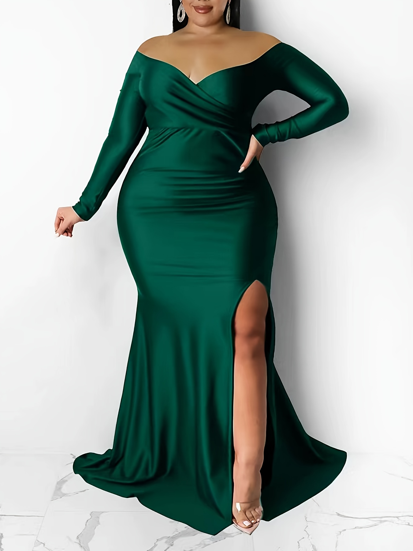 green emerald velvet dress Two Piece Plus Size Formal Dresses Rhinestone Coral Wedding Guest Dresses APD3490