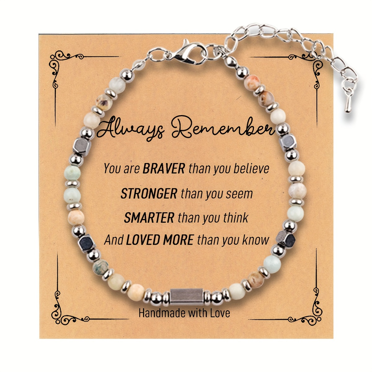 Image of 1pc Small Gemstone Bracelet, Fashion Item With Remember Inspirational Card Easter Basket Gift Christmas Birthday Opening Season Gift