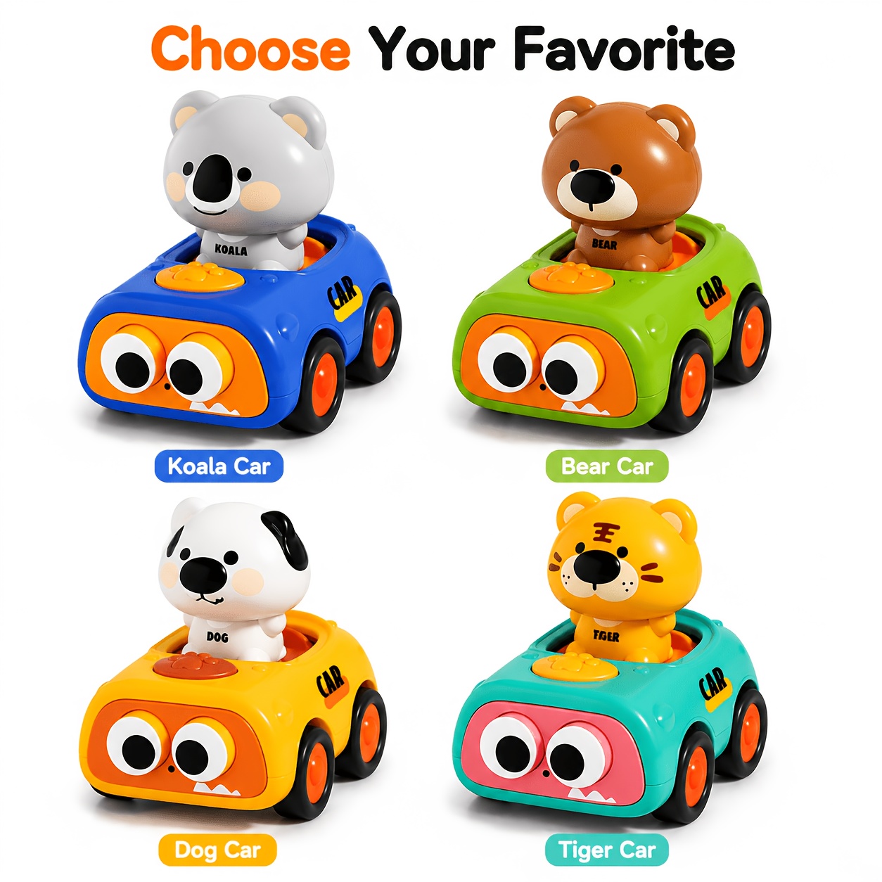 Cute Animal Push Car Toy for Kids with Koala and Tiger Figures