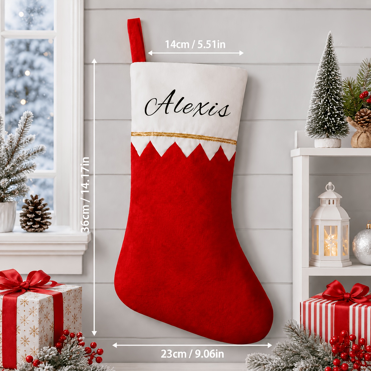 TEMU Personalized Christmas Stocking For Family Holiday Decor, Custom Name Red & Green Fabric Stocking With Hanging Loop, 14.17in Christmas Sock For