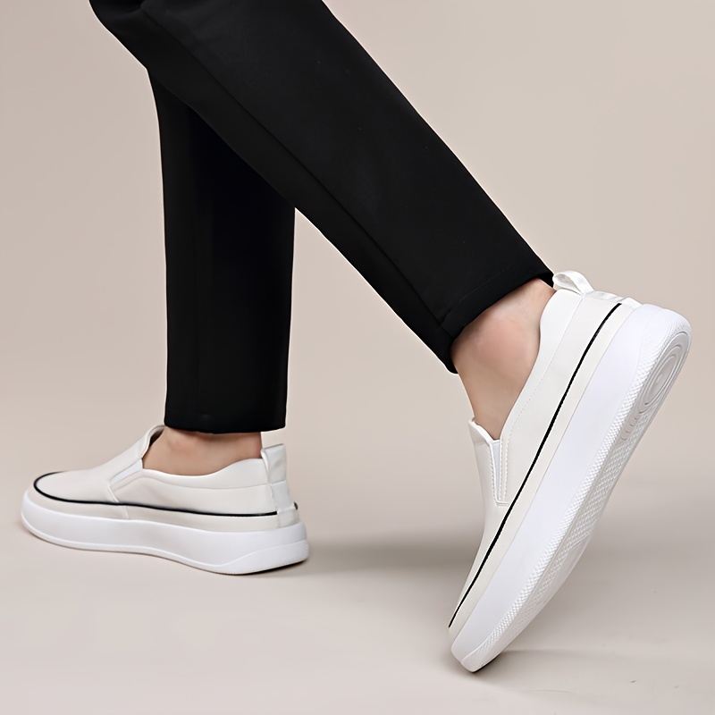 Men'S Plus Size Slip-On Loafers - Soft White Faux Upper, Non-Slip Rubber Sole, Black Stitching, Comfortable for Casual Attire & Vacation, Everyday Shoes | Neutral Shoe Look | Synthetic Cover Shoes, Dressy Shoes