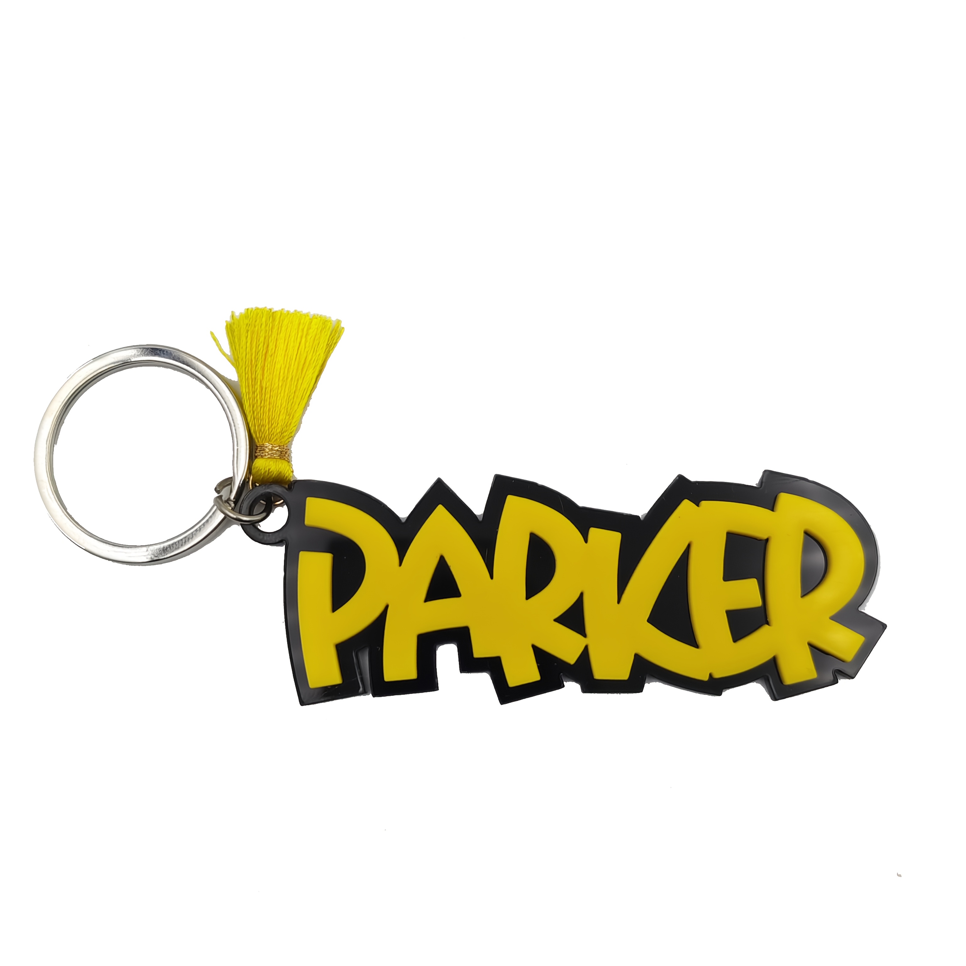TEMU 1pc 3d Flat Personalized Gothic Style Name Keychain - Custom Name Tag With Black And White Acrylic Letters, Single Initial In Cursive Font,