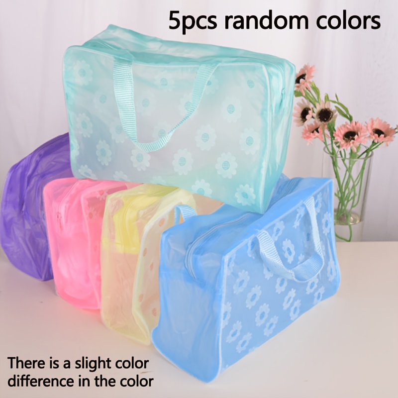 TEMU 5 Transparent Random Color Pvc Travel Storage Bag Set, Large Capacity Washable Zipper Cosmetic Bag, Portable And Lightweight Cosmetic Storage