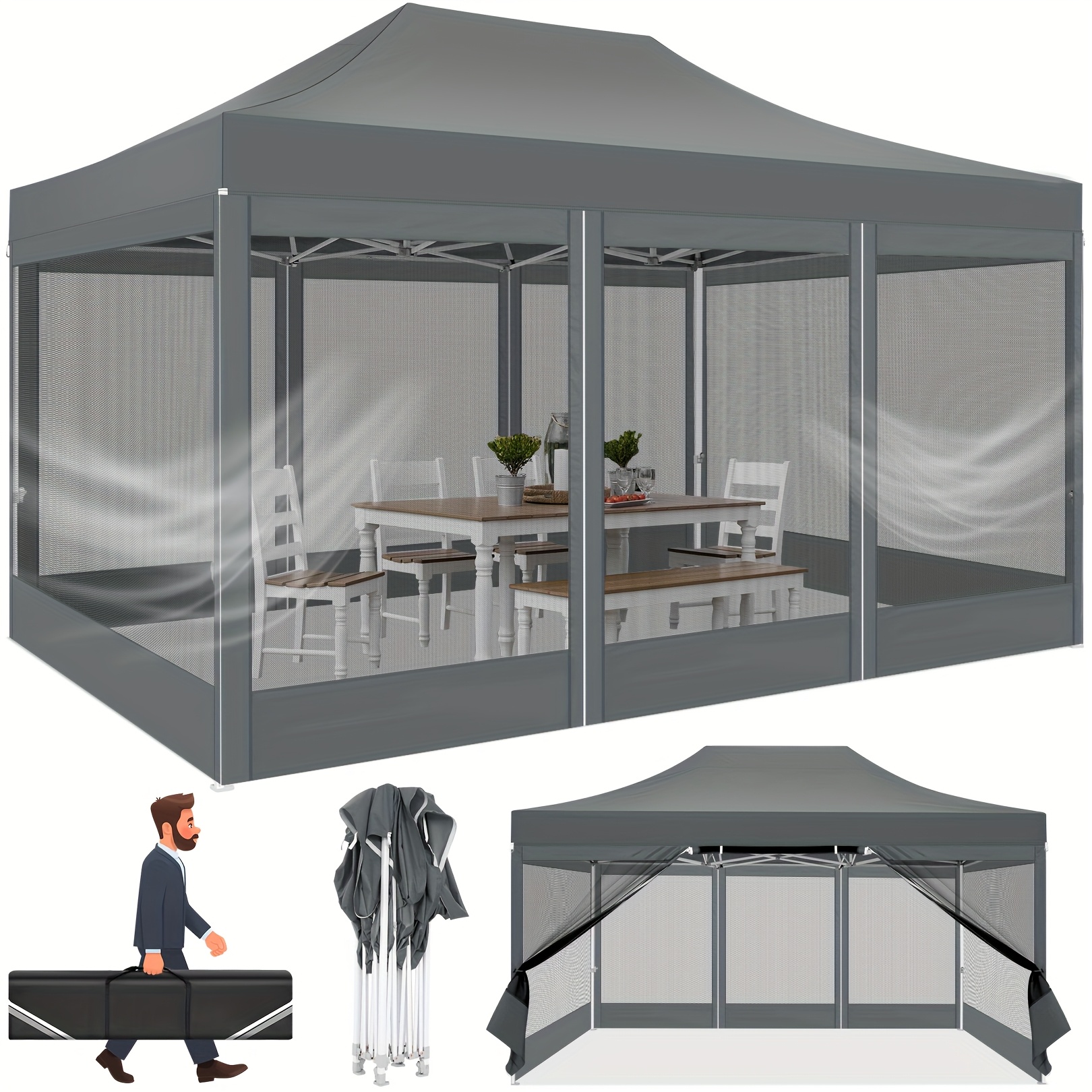 Image of 3x4.5m Pop-up Tent, Folding , Party Tent, Sky Canopy With 4 Mesh And Carry Straps, , Suitable For Lawn, Camping, Parties, Bbqs