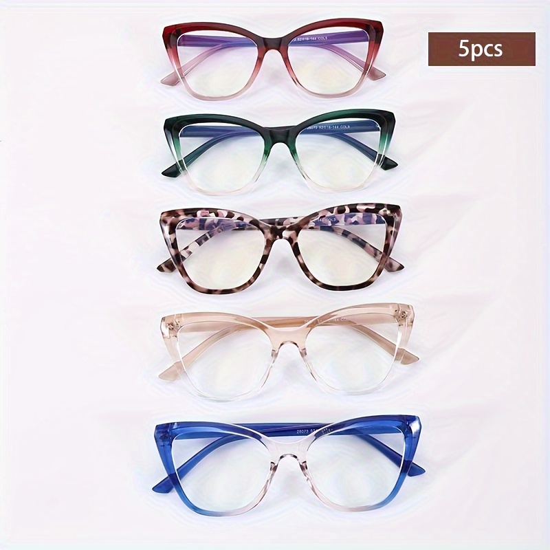 

5pcs Eye Glasses Set For Women - Gradient, , With Cloth Included, Flat Lenses, Combination Set