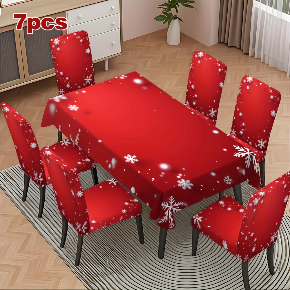 TEMU Set /5/6/7 pezzi con motivo a rossi (2) per sedia e tovaglia, per riunioni di famiglia e tavoli da t癡, facile da , elastico, per Halloween e