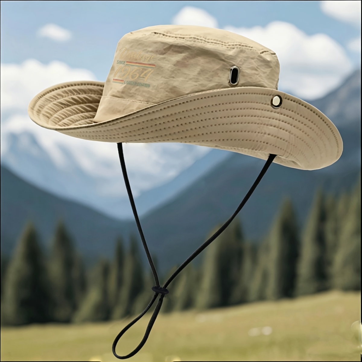 Image of Vintage Style Vintage Edition Commemorative Theme Trendy Outdoor Adventure Wide Brim Fisherman Hat, Fashionable Look Suitable For Outdoor Adventure Scenes, Showcasing And Exploration Spirit