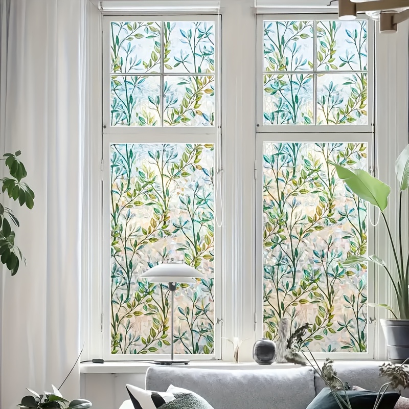 TEMU 1 Rolle Statische PVC-Blattfensterfolie für Privatsphäre - Wiederverwendbar, 12mil Dickes Modernes Botanisches Design, Einfach zu Installieren &
