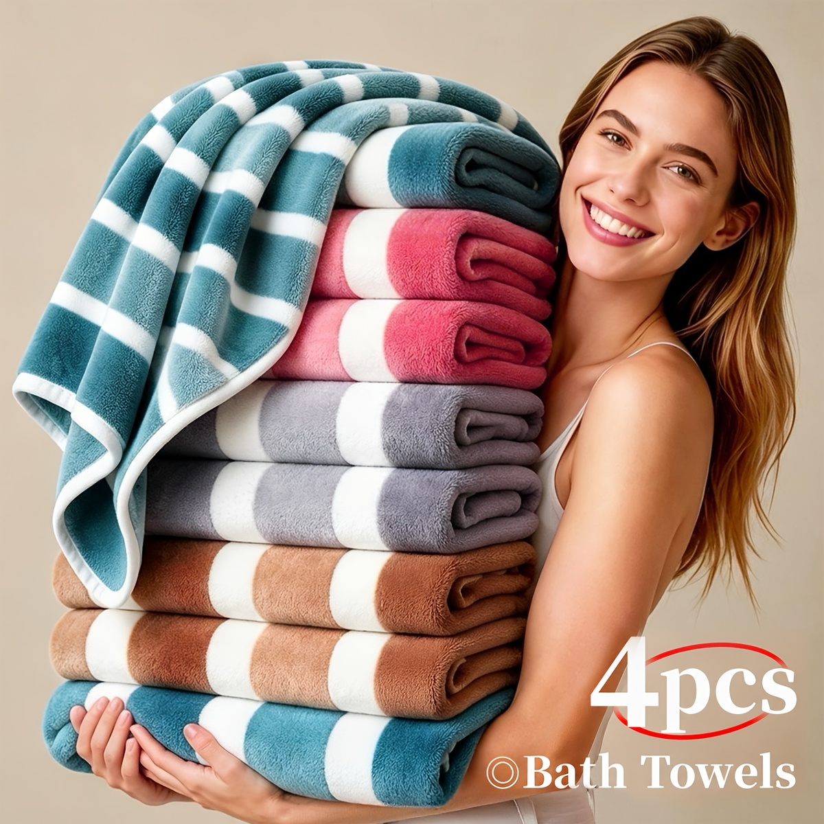 1 4pcs bath towel set   loss   absorbent and quick drying ultra soft microfiber beach towels for   two color striped   bath towels   the beach spa gym and home bathroom essentials 27 x 55 inches