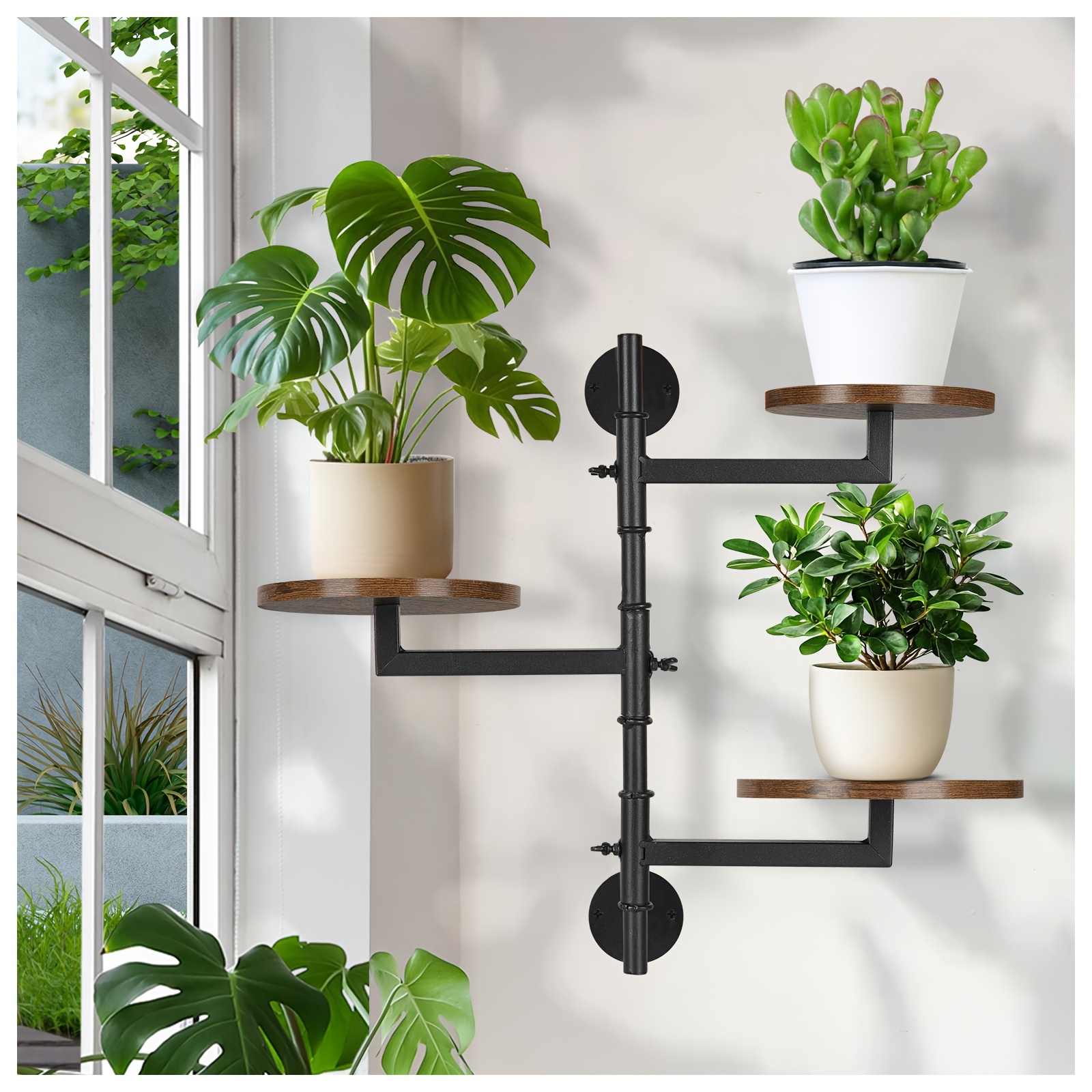 TEMU Wooden Rotatable Window Sill Plant Stand, 3 Tier Wall Plant Stand, 180 Degree Rotating Plant Stand, Mid-century Plant Stand For Indoor And