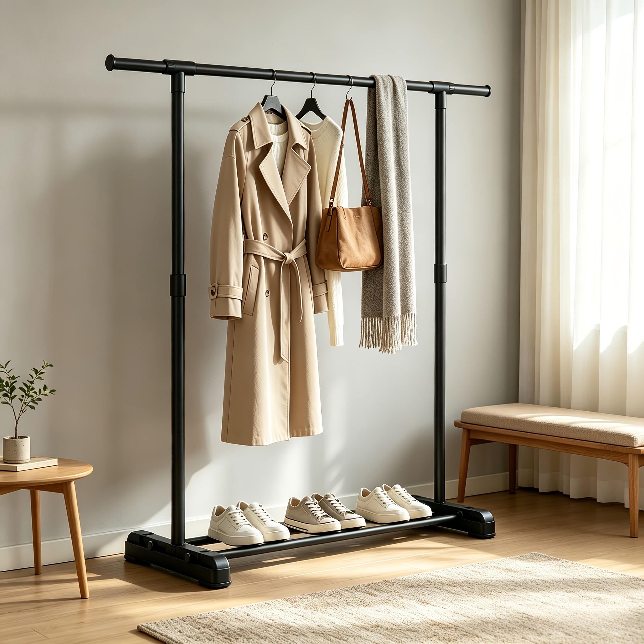 TEMU 1-pack Heavy--standing Clothes Rack, Extendable Hanging Garment Rack, Adjustable Rod Up To 120cm, Clothing Organizer For Bedroom, Entryway,