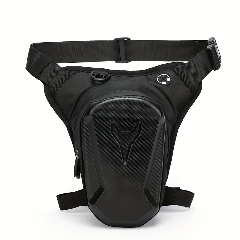 TEMU 1 Fiber Design Motorcycle Leg Bag With Headphone Jack, Adjustable Shoulder Strap, And Dual Zipper Compartments - Black Eva Outdoor Riding Waist