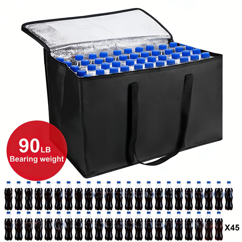1 large sized large capacity insulated cooler bag   size holds 90 lbs fits 54 cans bottles durable oxford cloth with reflective lining portable multi compartment zipper closure design suitable for camping travel picnics