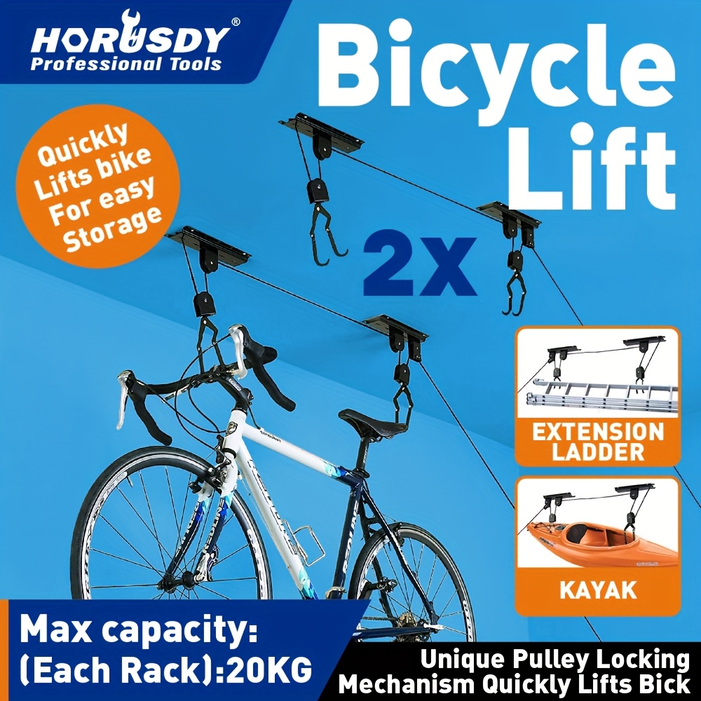 TEMU Horusdy Bike Hoists - Overhead Pulley System With 100 Lb Capacity For Bicycles Canoe Or Ladders - Secure Garage Ceiling Storage By