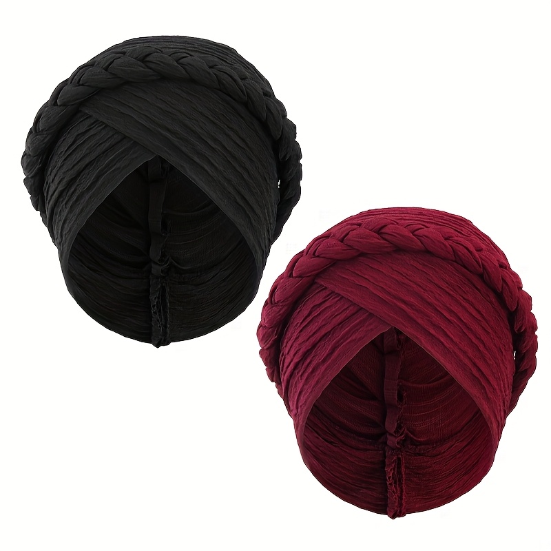 TEMU 2pcs Set New Thickened Pleated Twist Headscarf Hat, Bohemian Style Ethnic Turban
