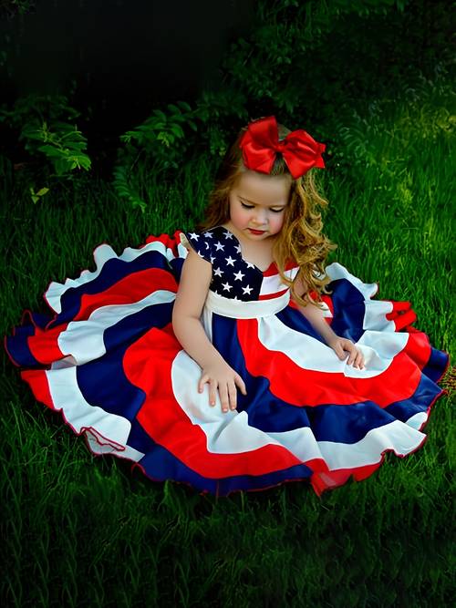 girls dress stripes and stars sleeve twirl dress
