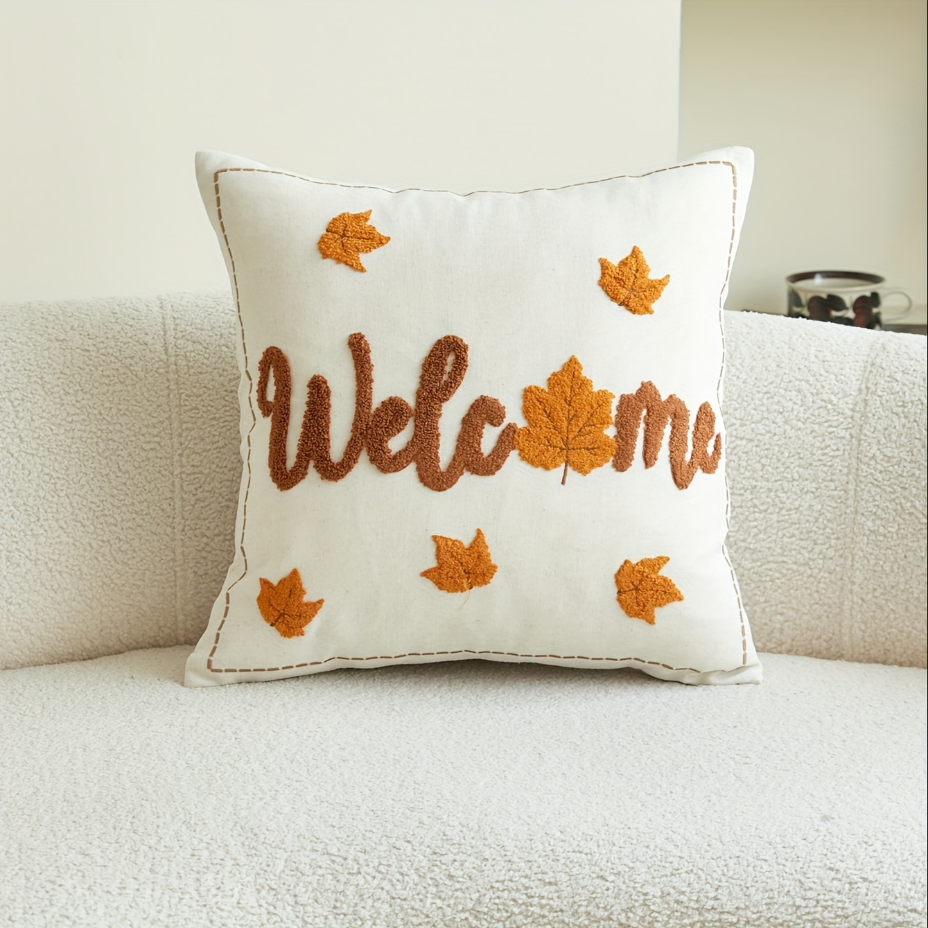 A 3d Embroidered Pillow Cover Featuring And Pumpkins, Perfect For Home Decor In Settings Rooms And Parties