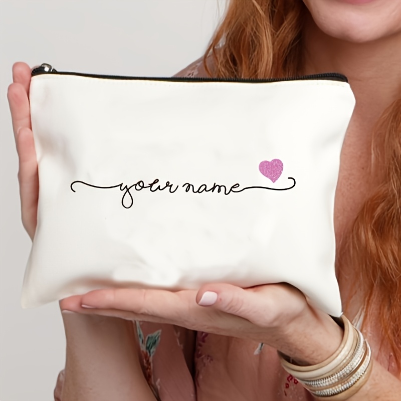 Personalized Name Organizer Pouch - Romantic Font Bag, Suitable For Travel Accessories Storage - Party Gift
