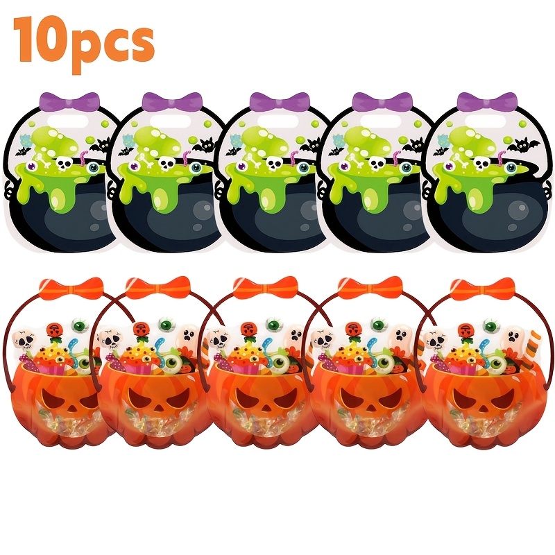 TEMU Gift For Her/him 10pcs Halloween Pumpkin Pot Gift Bag Handheld Transparent Souvenir Packaging Bag Sealed Self-standing Style (non-contact With