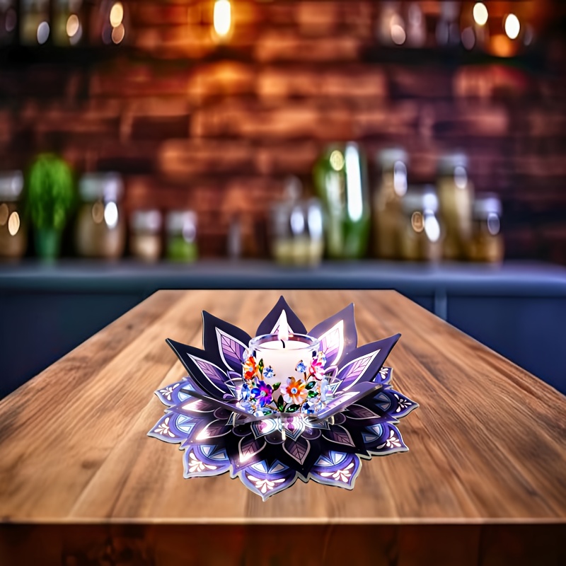 TEMU 1pc Glass-like Lotus Candle Holder, Assembled Lotus Candle Holder, Suitable For Home Decor And Gift