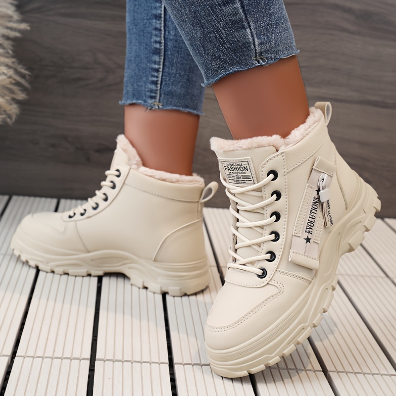 

Women's Ankle Boots, Warm Plush Lace-up Sneakers, Plus Size Casual Sports Booties, -style Footwear