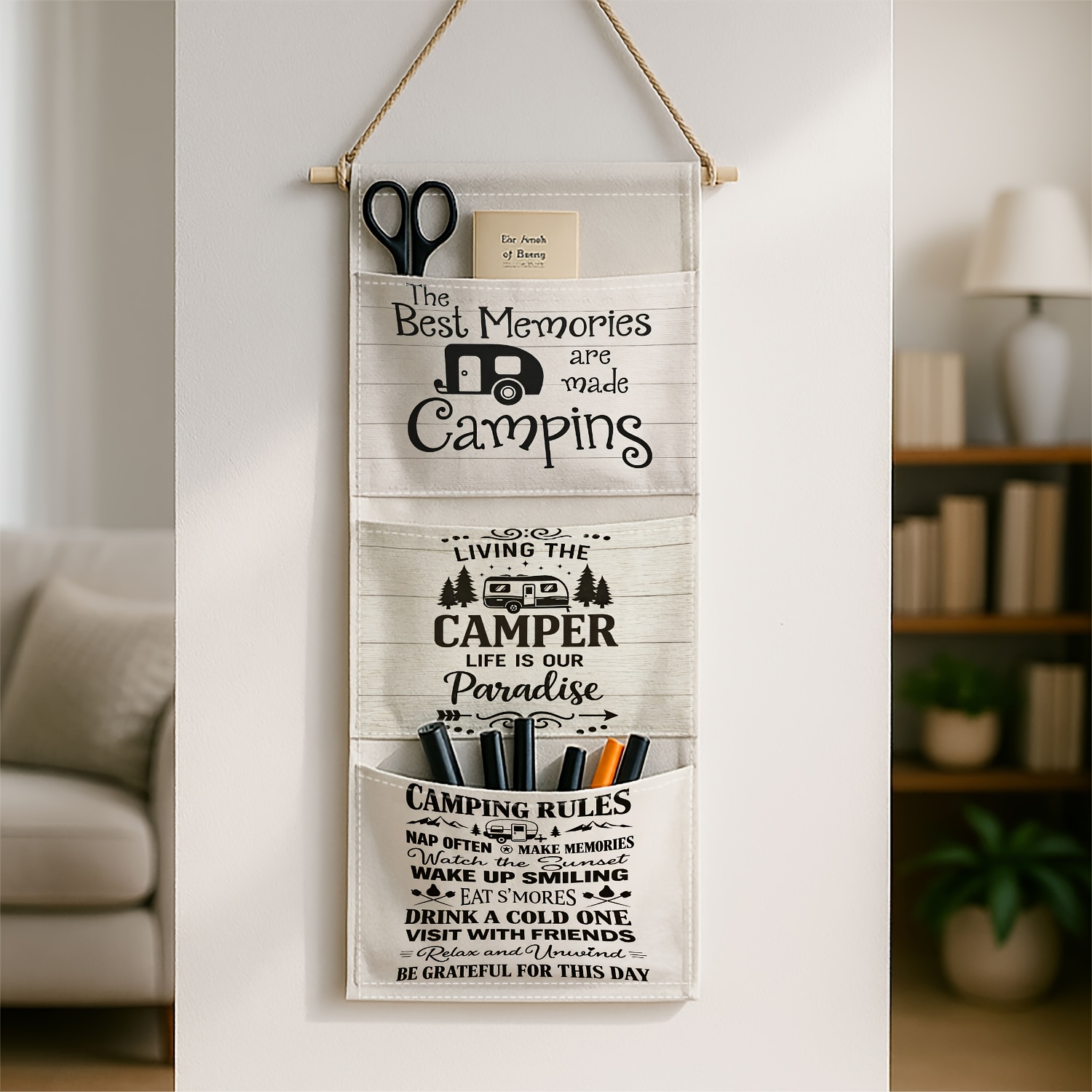 TEMU 1 pièce Style rustique vintage - Camping, camping-car, , étagères murales suspendues, convient pour ou cuisine, sac de rangement organisateur
