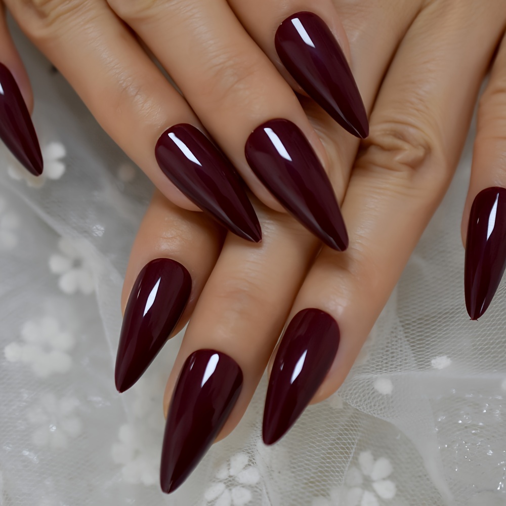 

Halloween -on Nail, Water Drop Shape Dark Brown Glossy, Suitable For Women's Hand Beauty