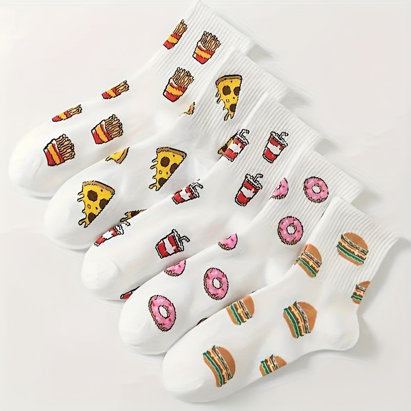 Image of 5-pack Women's Autumn And Winter Cartoon Solid Color Mid-calf Socks, Trendy Versatile College Style Cute Long Socks