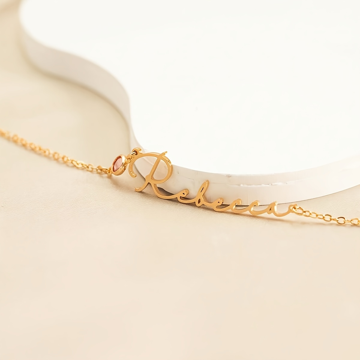 Custom Birthstone Name Necklace, 18K Gold Plated