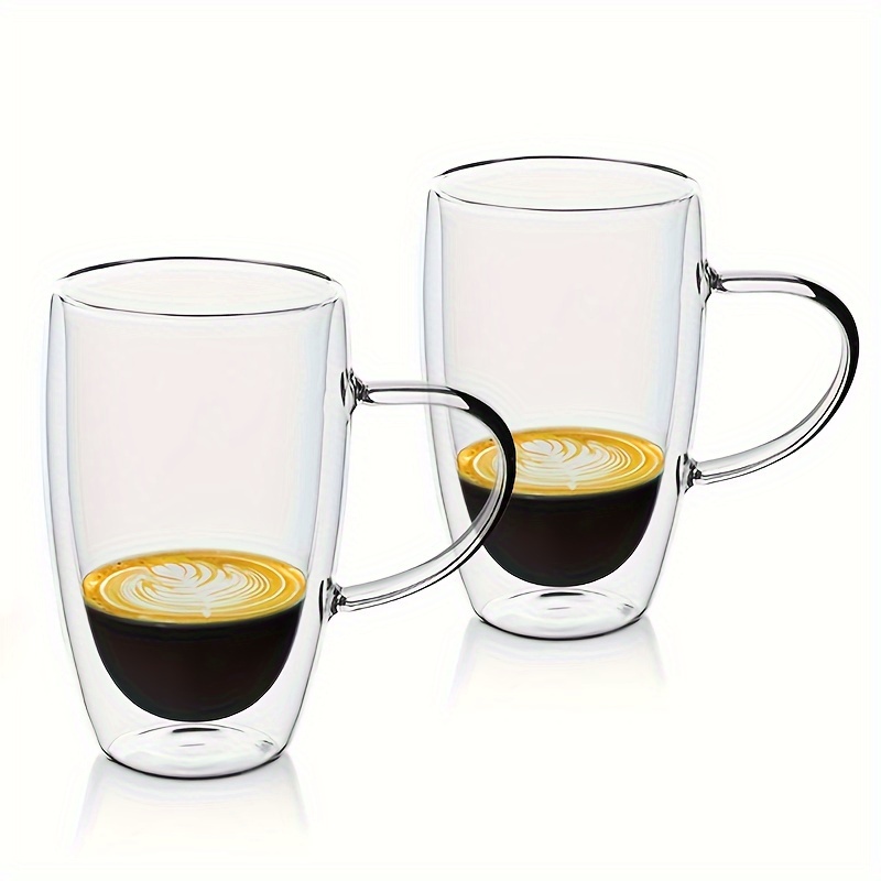 

2pcs, Glass Coffee Mugs, 450ml Double-walled Espresso Coffee Cups, Heat Insulated Water Cups, Summer Winter Drinkware, Birthday Gifts